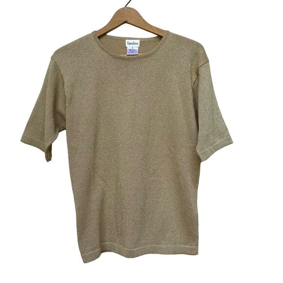 Neiman Marcus Gold Metallic Short Sleeve Top - Size Small - Picture 1 of 6